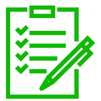 Icon of a clipboard and pencil with checkmarks