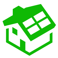 Green icon of a house with solar panels on the roof