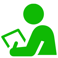 Green icon of a person looking at a piece of paper